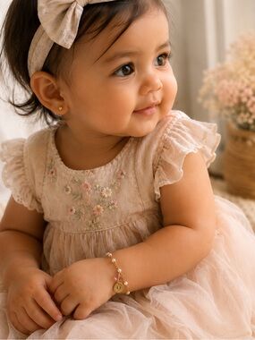 Personalized handmade fresh water pearl and birthstone bracelet baby and child